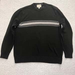High Sierra Black Striped Crew Neck Cotton Knit Sweater Men's Size L